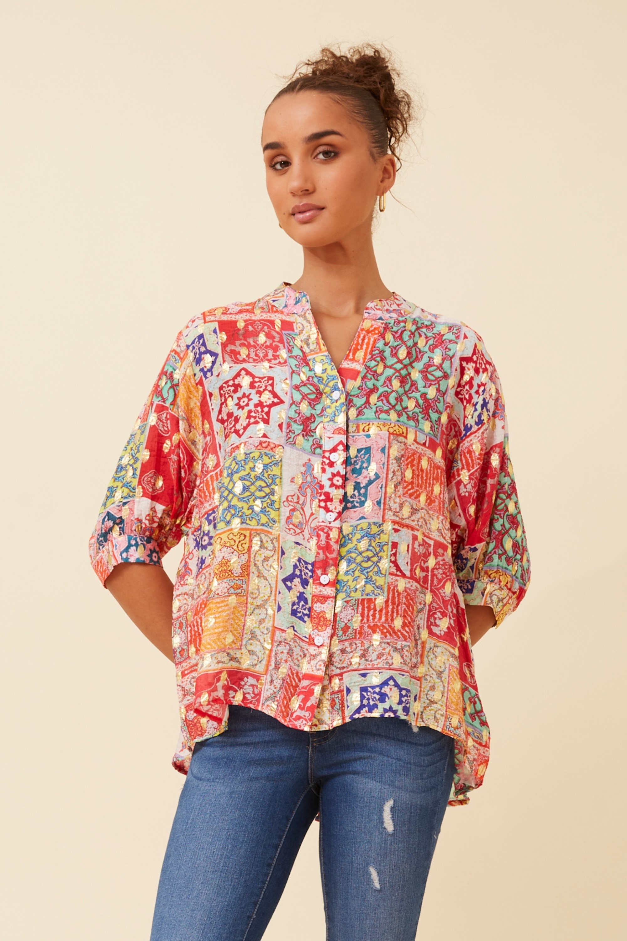 BELINA PATCHWORK PRINT TOP
