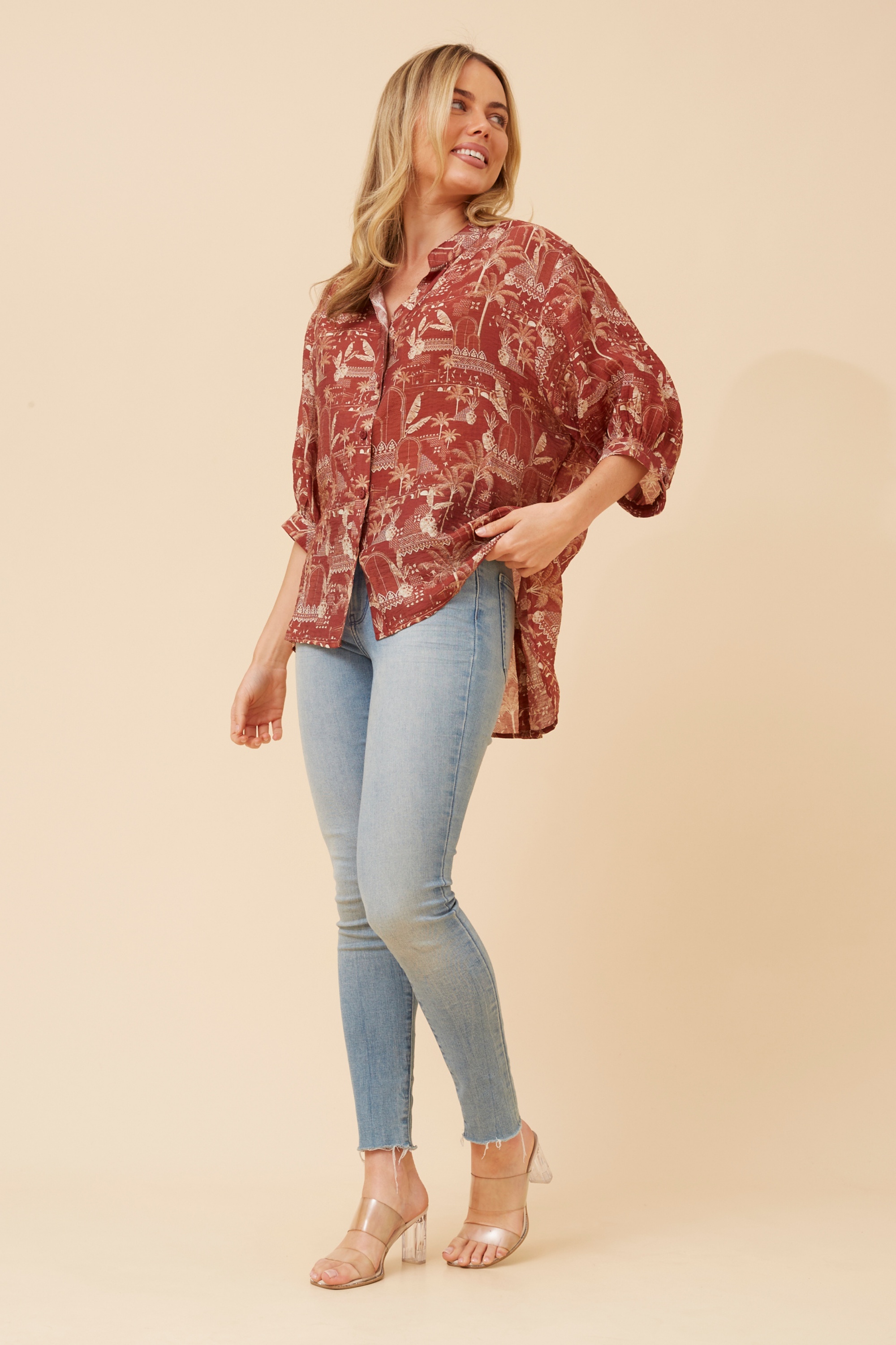 BELINA PLAM TREE PRINT TOP