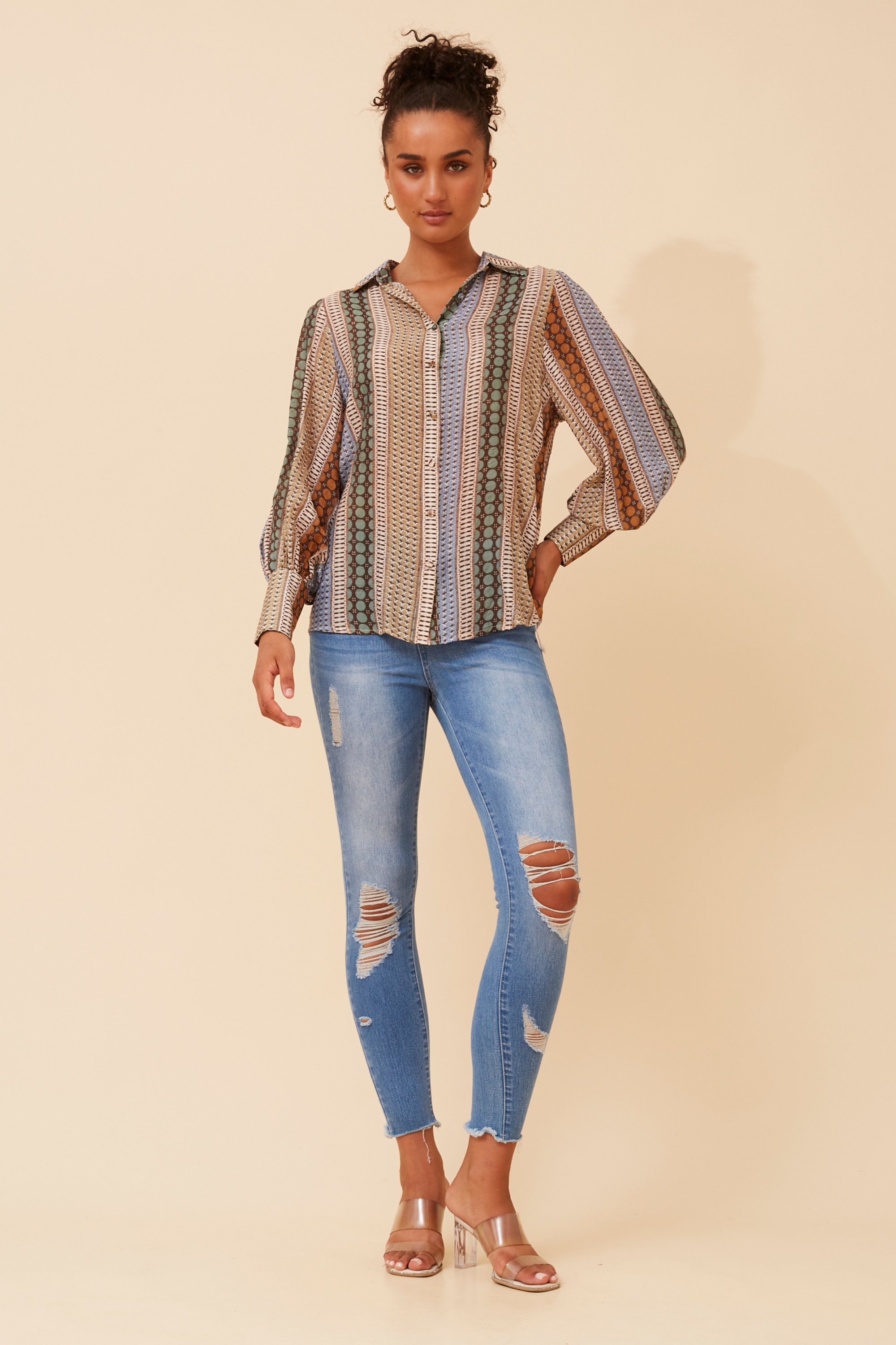 BELLE ABSTRACT PRINT SHIRT