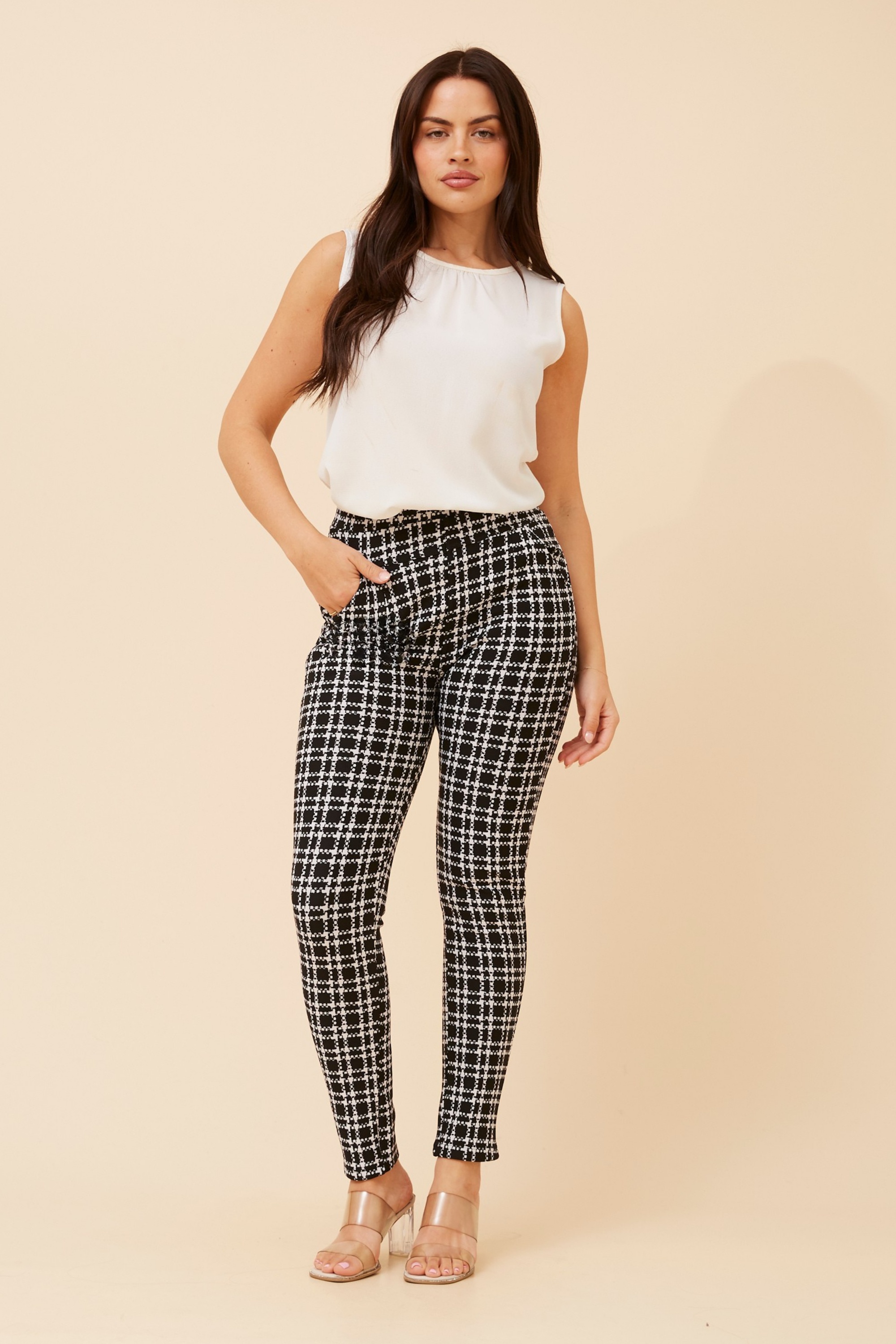 BELLEANNE CHECK PRINT LEGGINGS