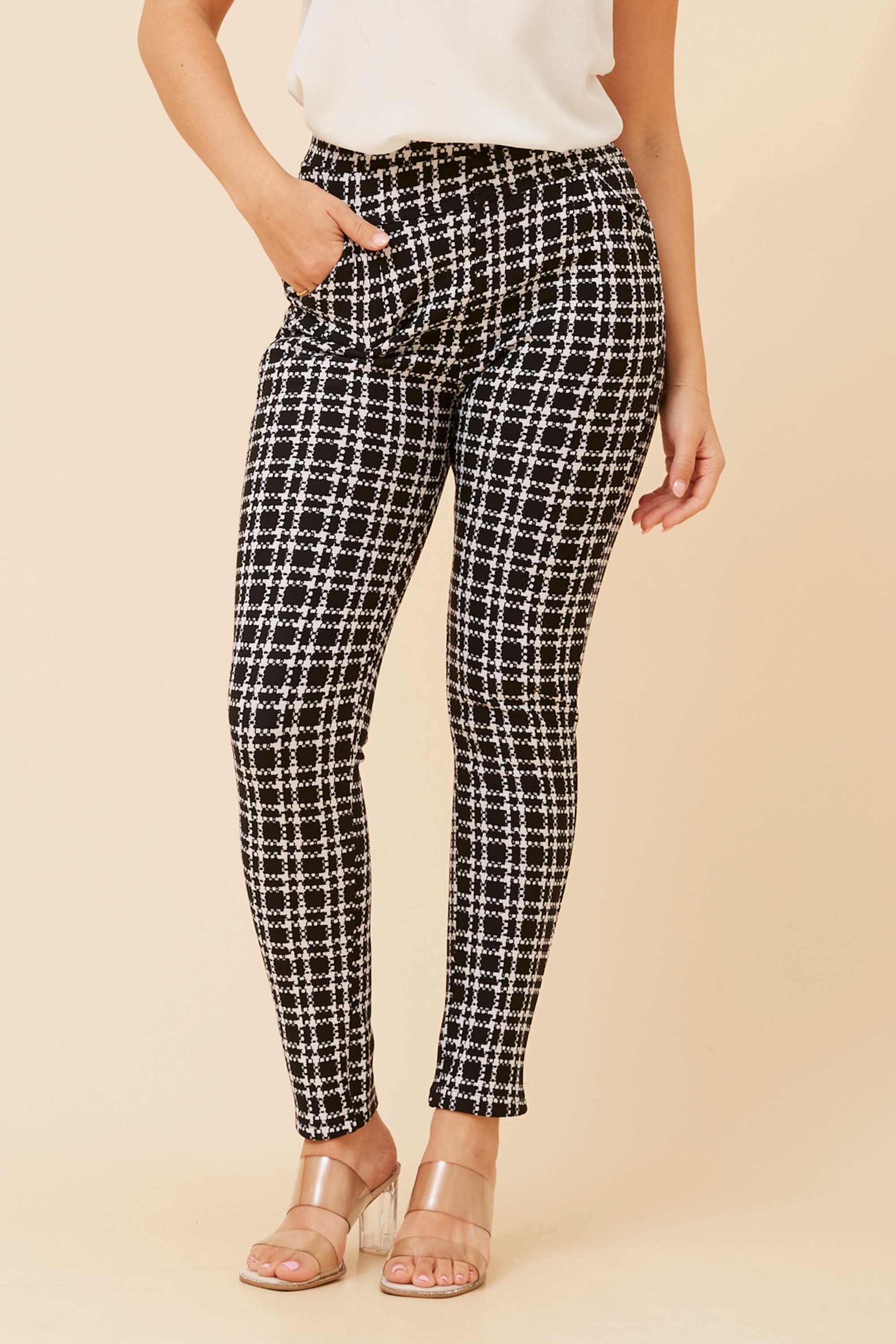 BELLEANNE CHECK PRINT LEGGINGS