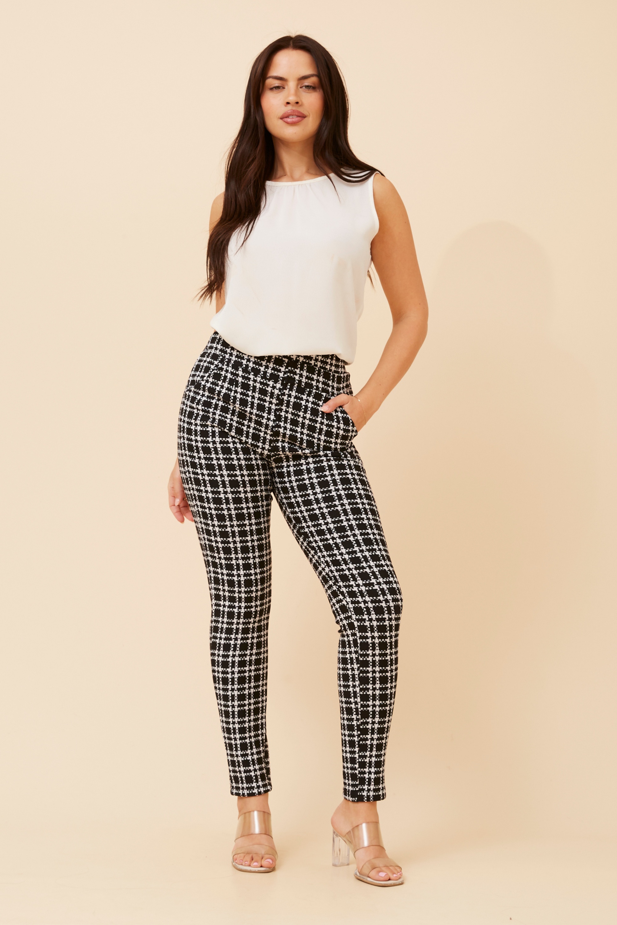 BELLEANNE CHECK PRINT LEGGINGS