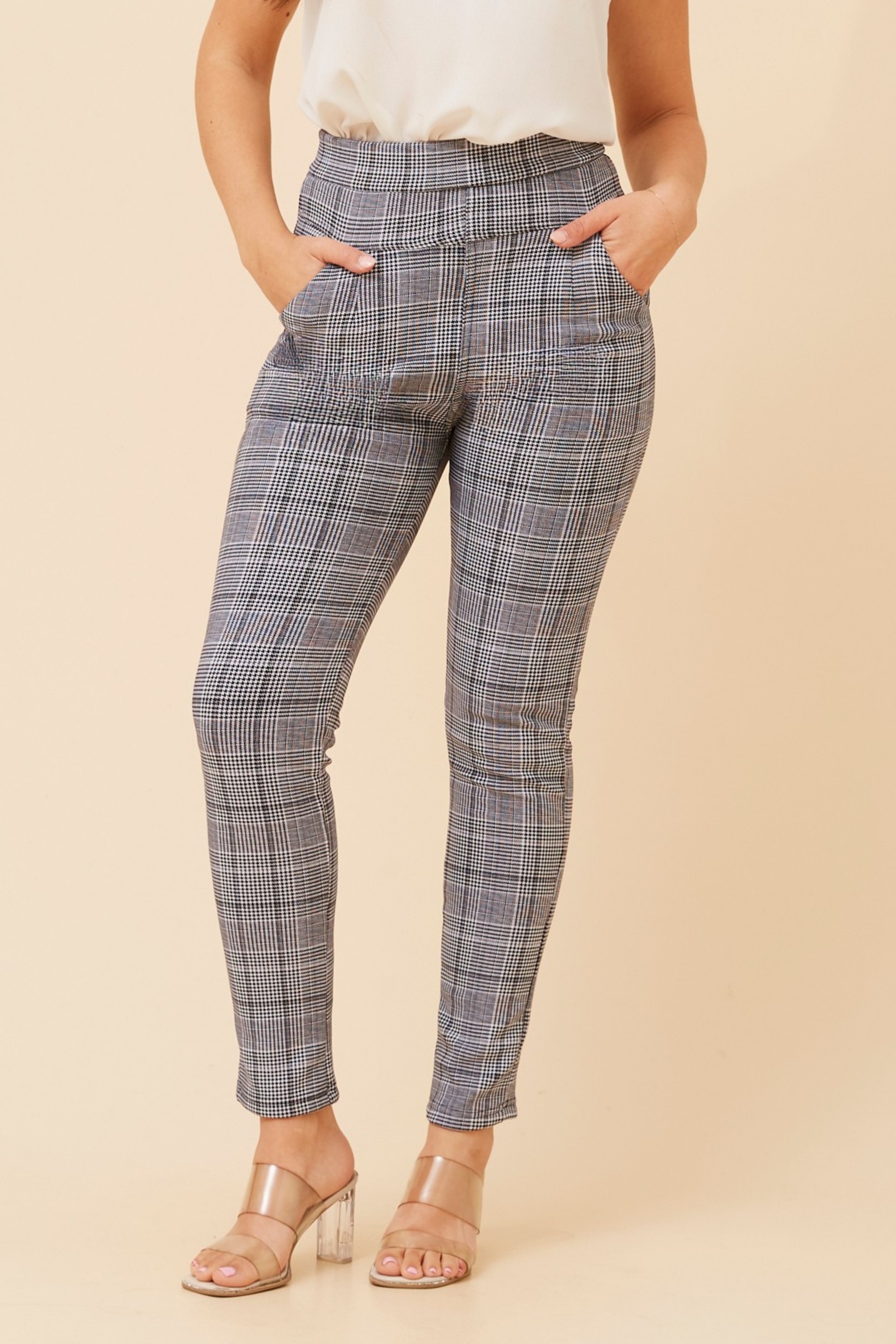 BELLEANNE CHECK PRINT LEGGINGS