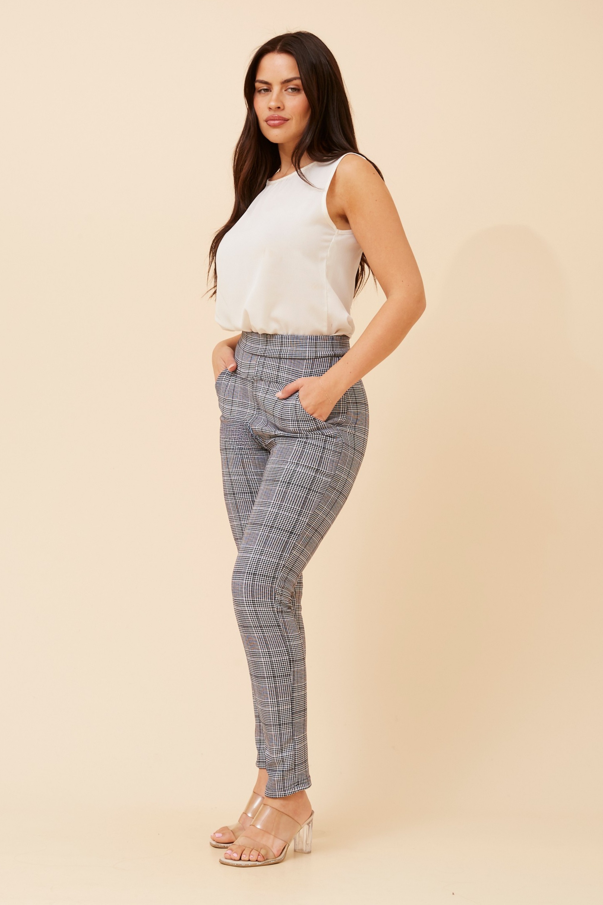 BELLEANNE CHECK PRINT LEGGINGS
