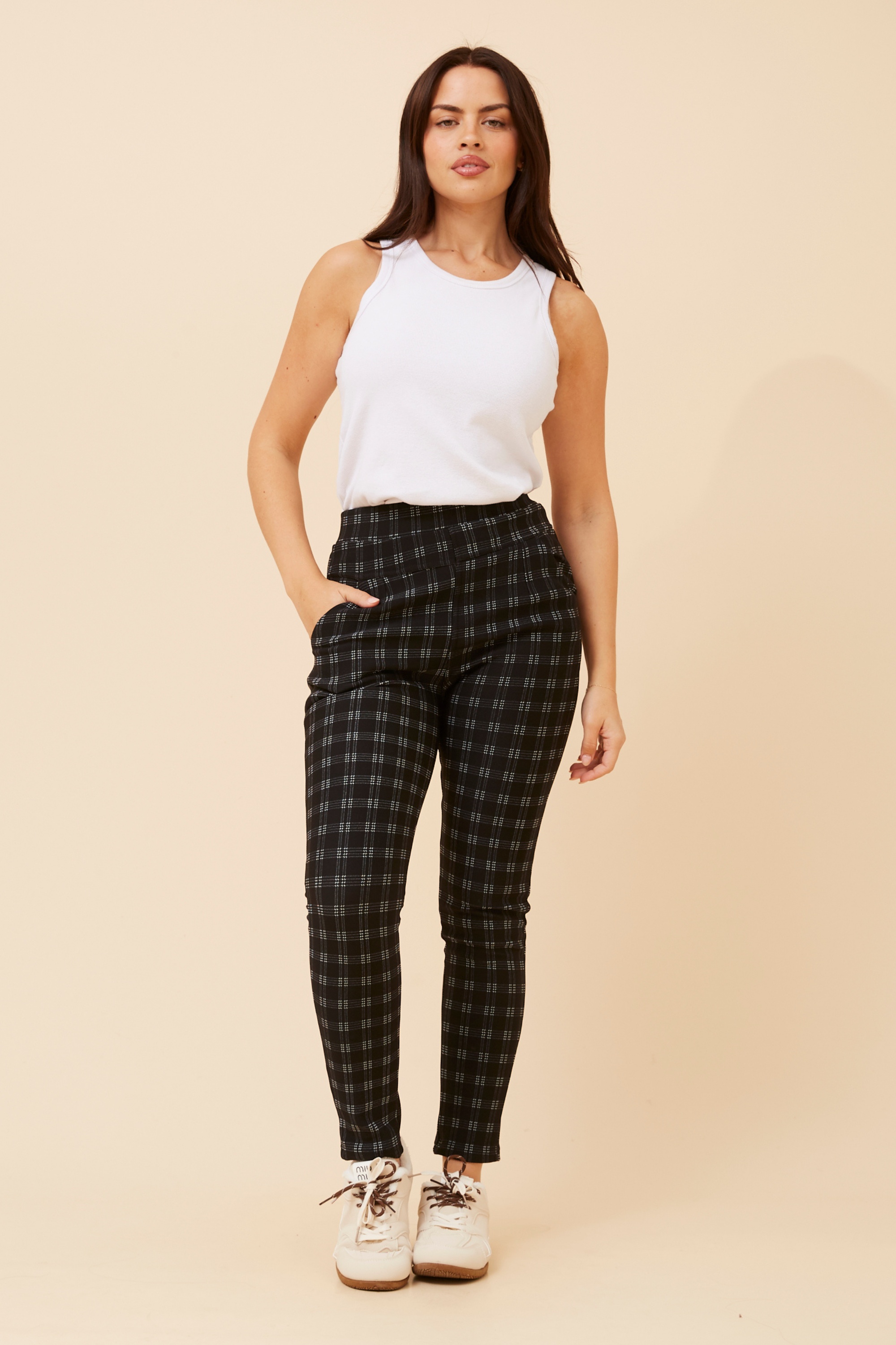 BELLEANNE CHECK PRINT LEGGINGS