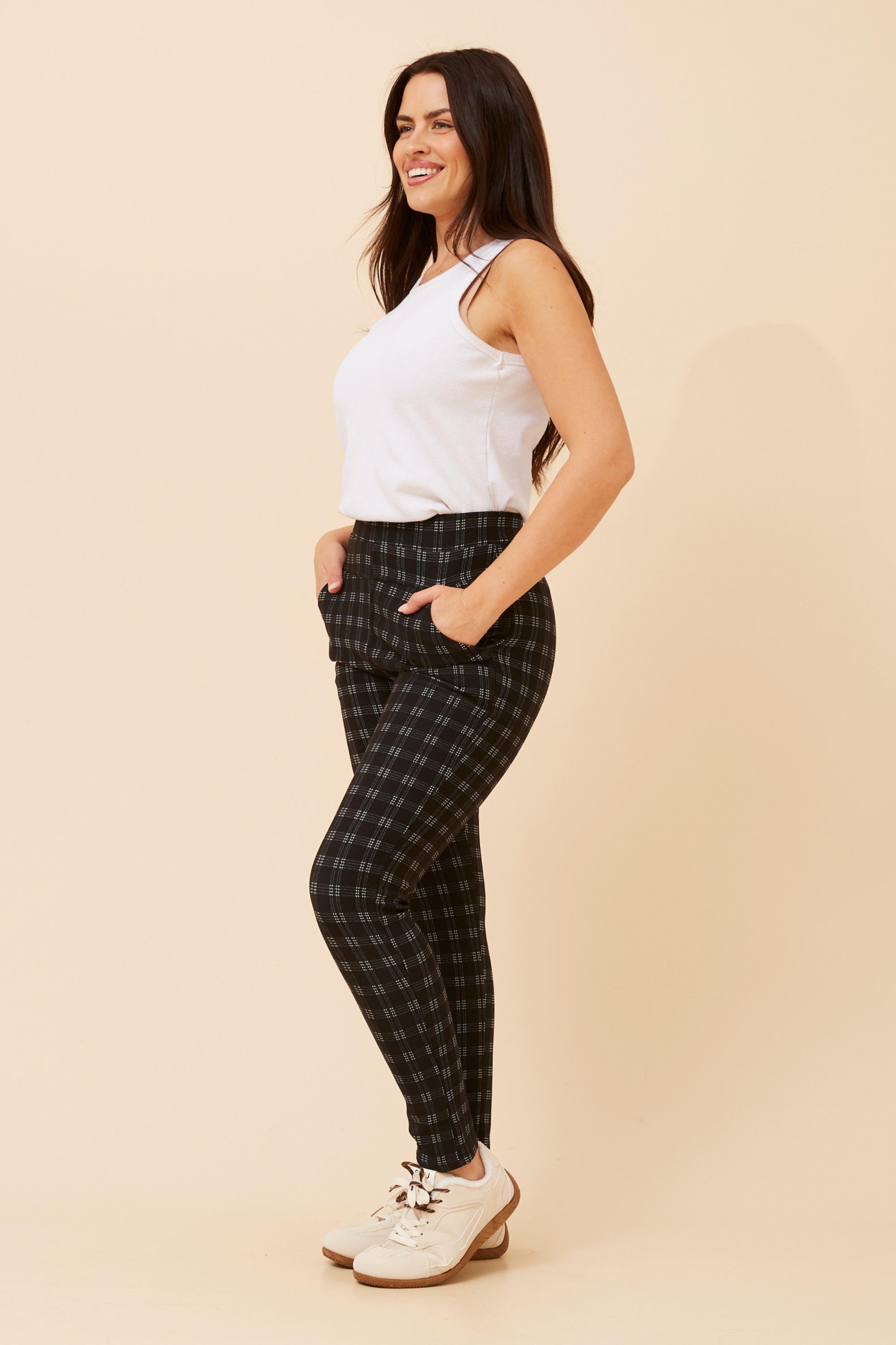 BELLEANNE CHECK PRINT LEGGINGS
