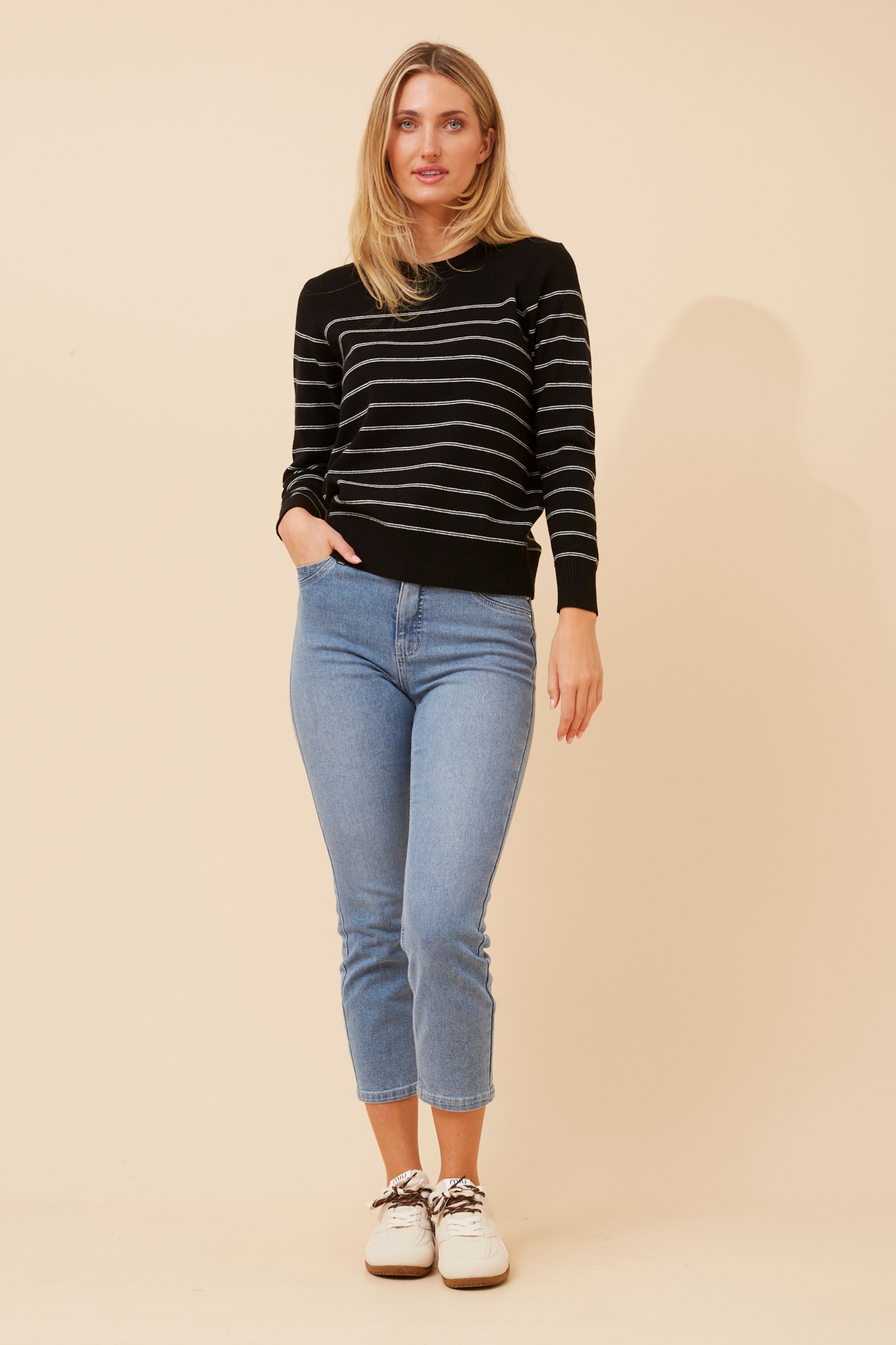 BELVA STRIPE PRINT KNIT PULLOVER