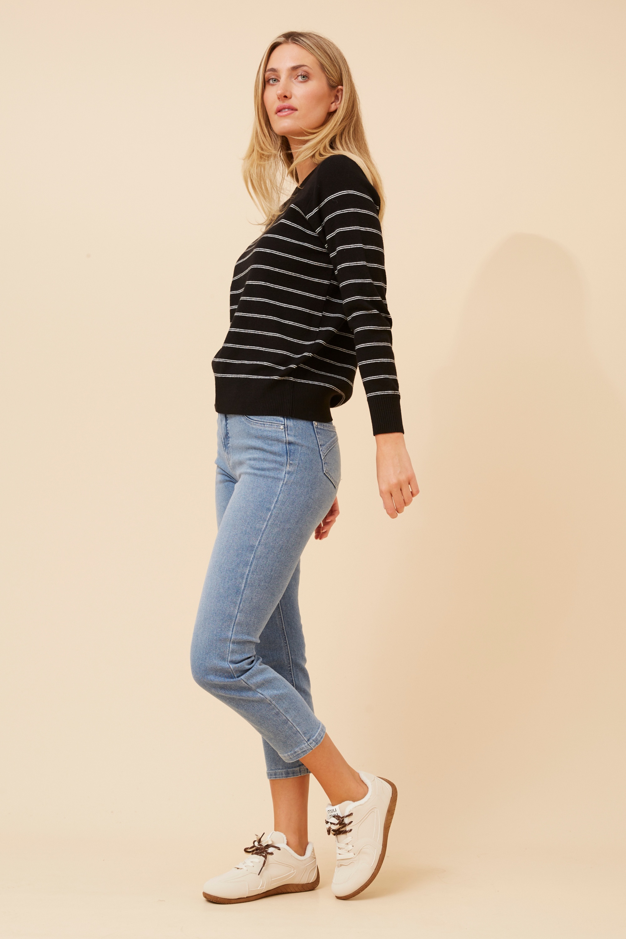 BELVA STRIPE PRINT KNIT PULLOVER