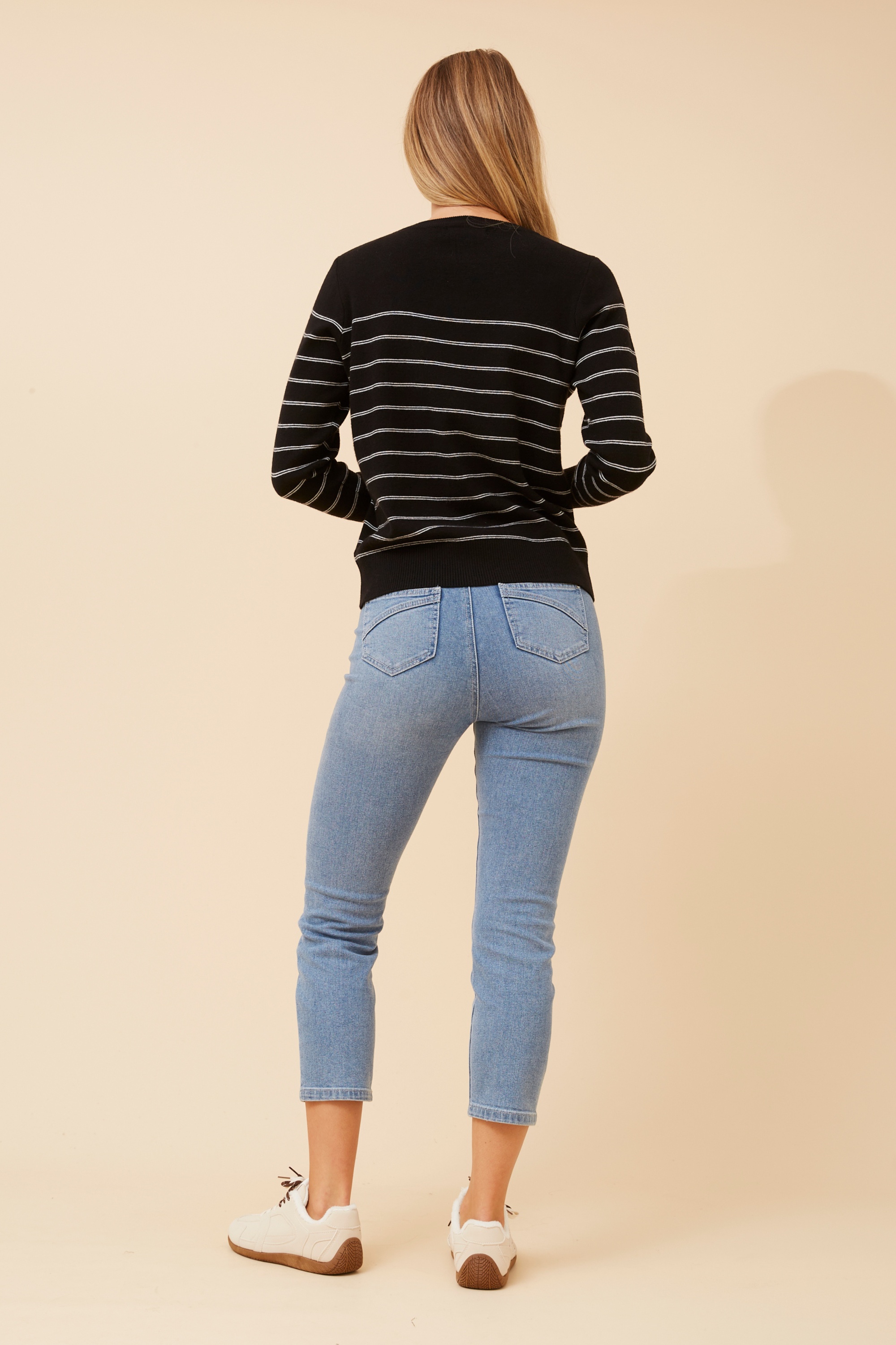 BELVA STRIPE PRINT KNIT PULLOVER