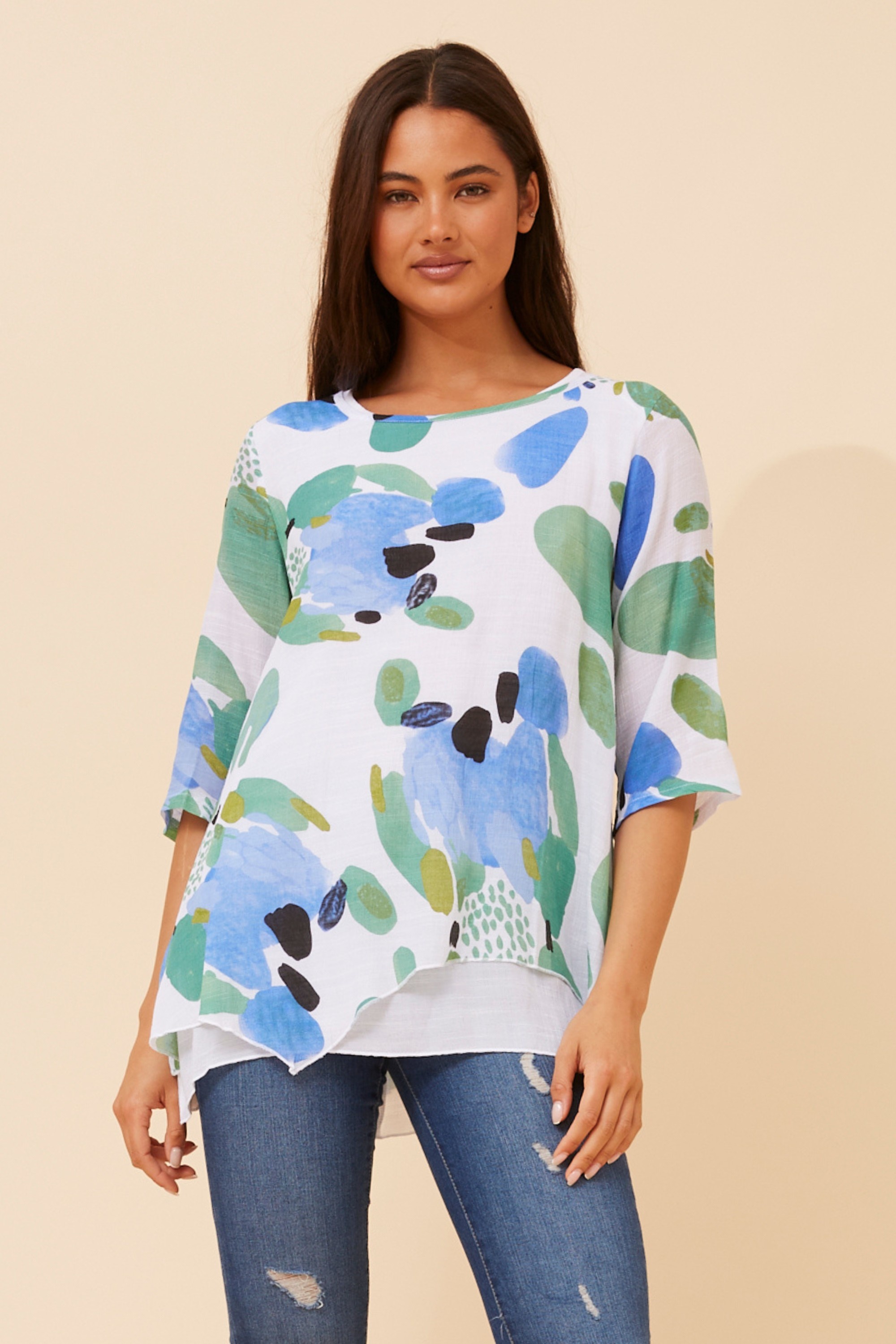 BENI DOUBLE LAYER PRINTED TOP