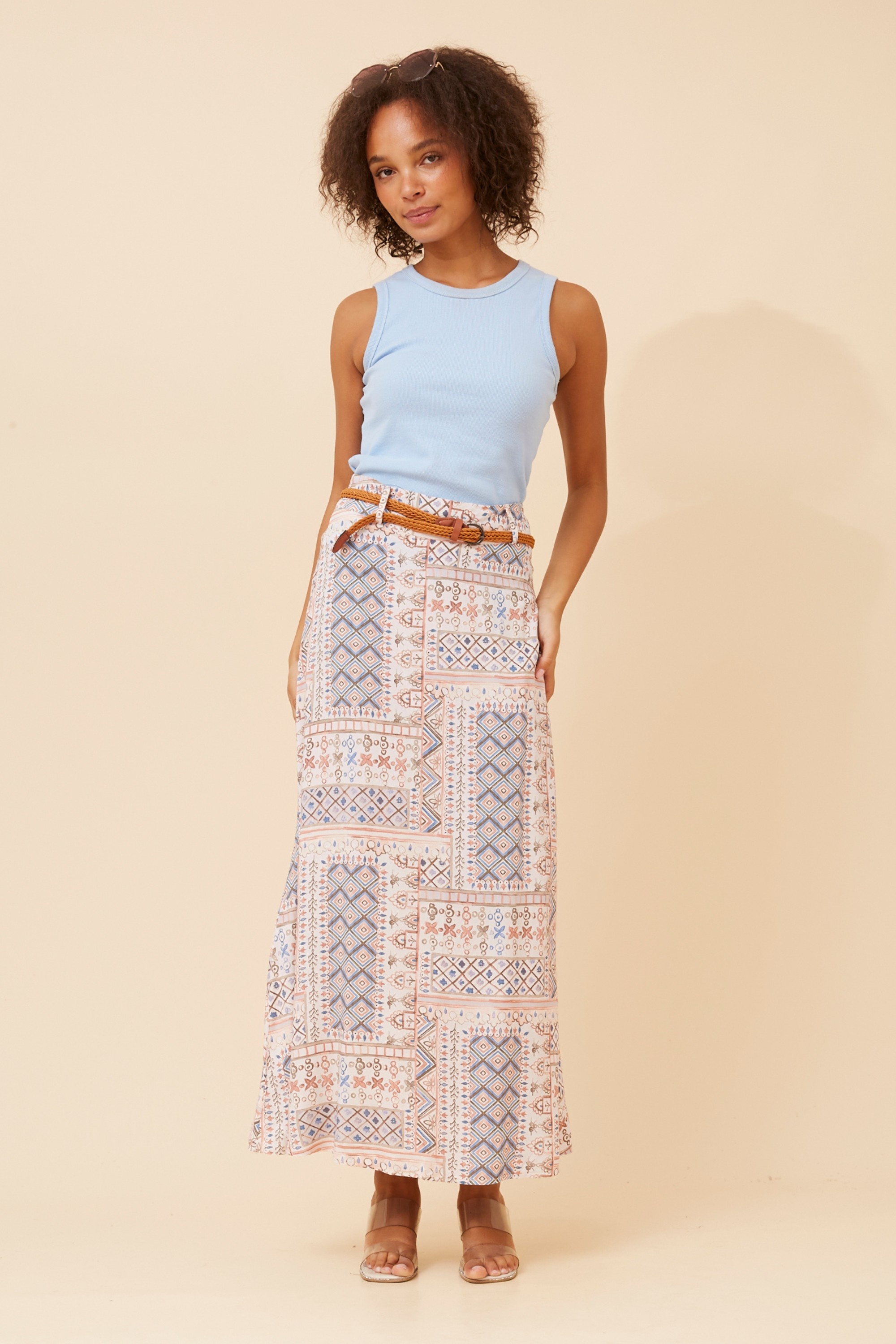 BETTY PATCHWORK PRINT MAXI SKIRT