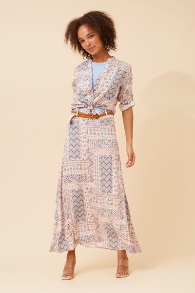 BETTY PATCHWORK PRINT MAXI SKIRT