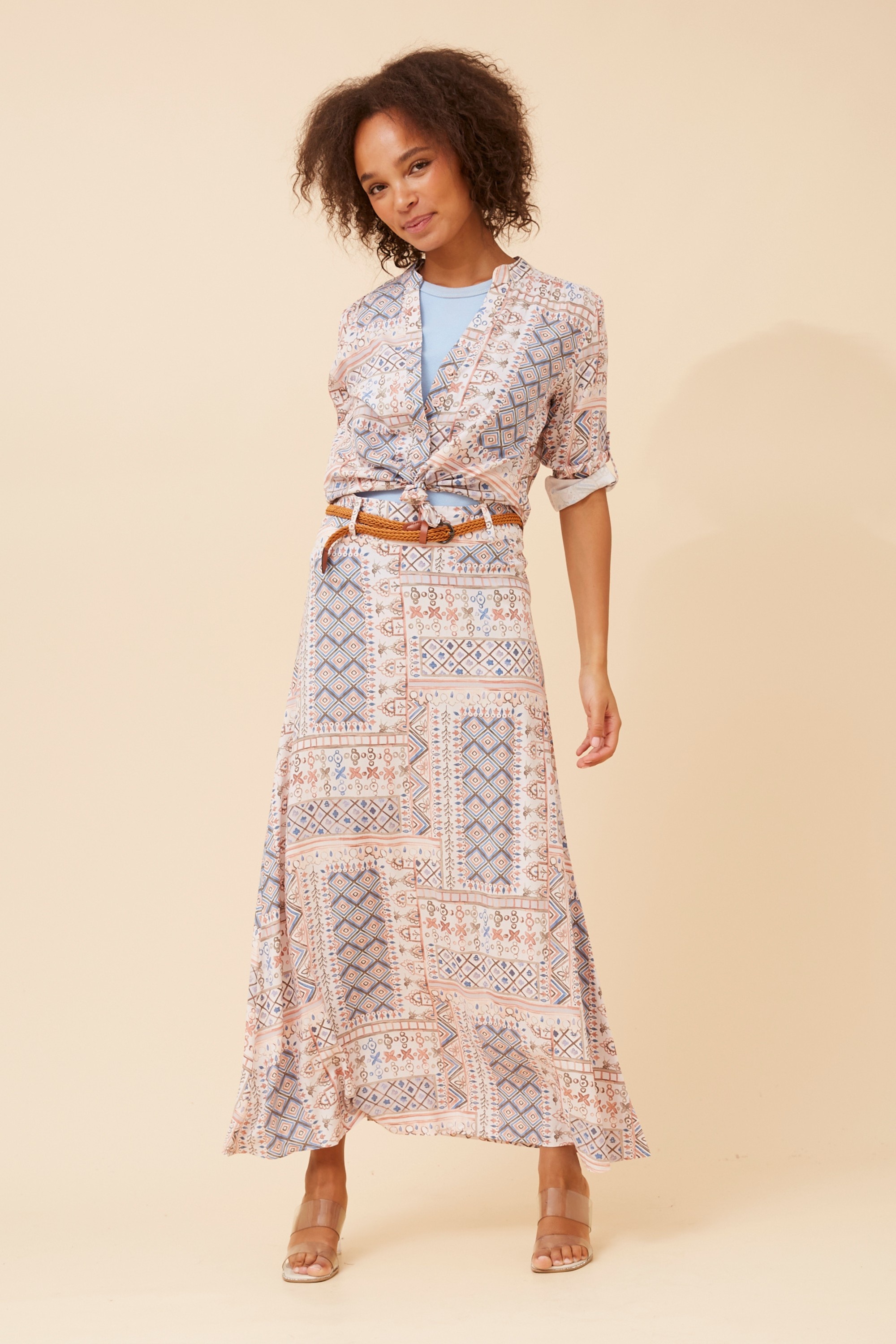 BETTY PATCHWORK PRINT MAXI SKIRT