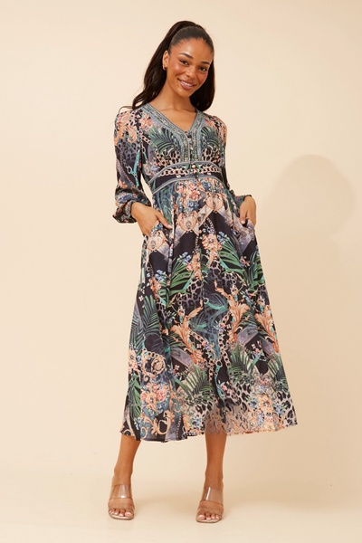 BINA ARABESQUE PRINT MIDI DRESS