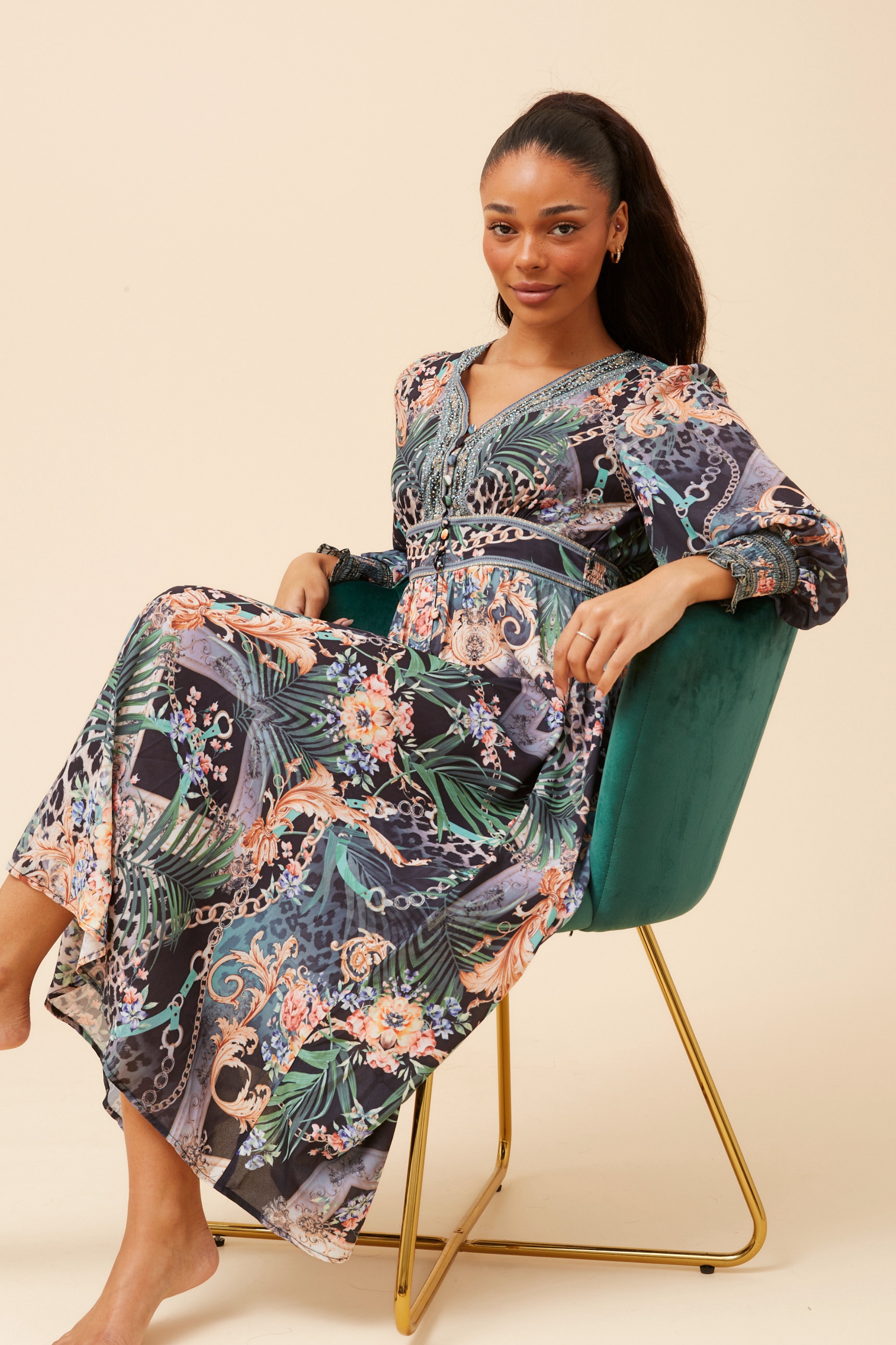 BINA ARABESQUE PRINT MIDI DRESS