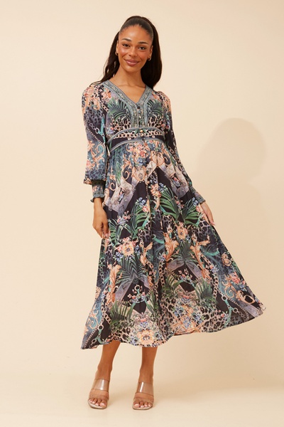 BINA ARABESQUE PRINT MIDI DRESS