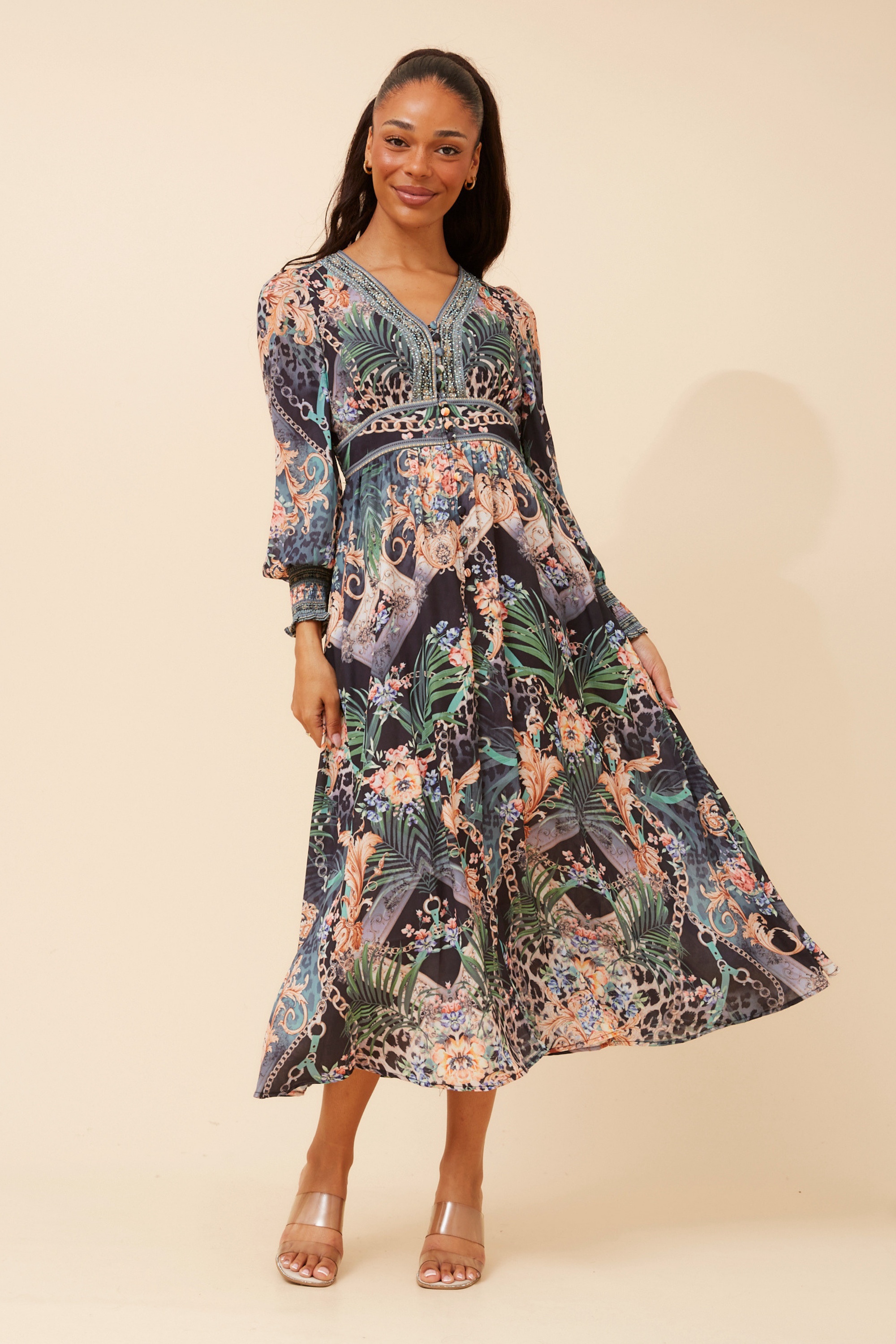 BINA ARABESQUE PRINT MIDI DRESS