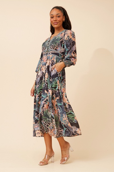 BINA ARABESQUE PRINT MIDI DRESS