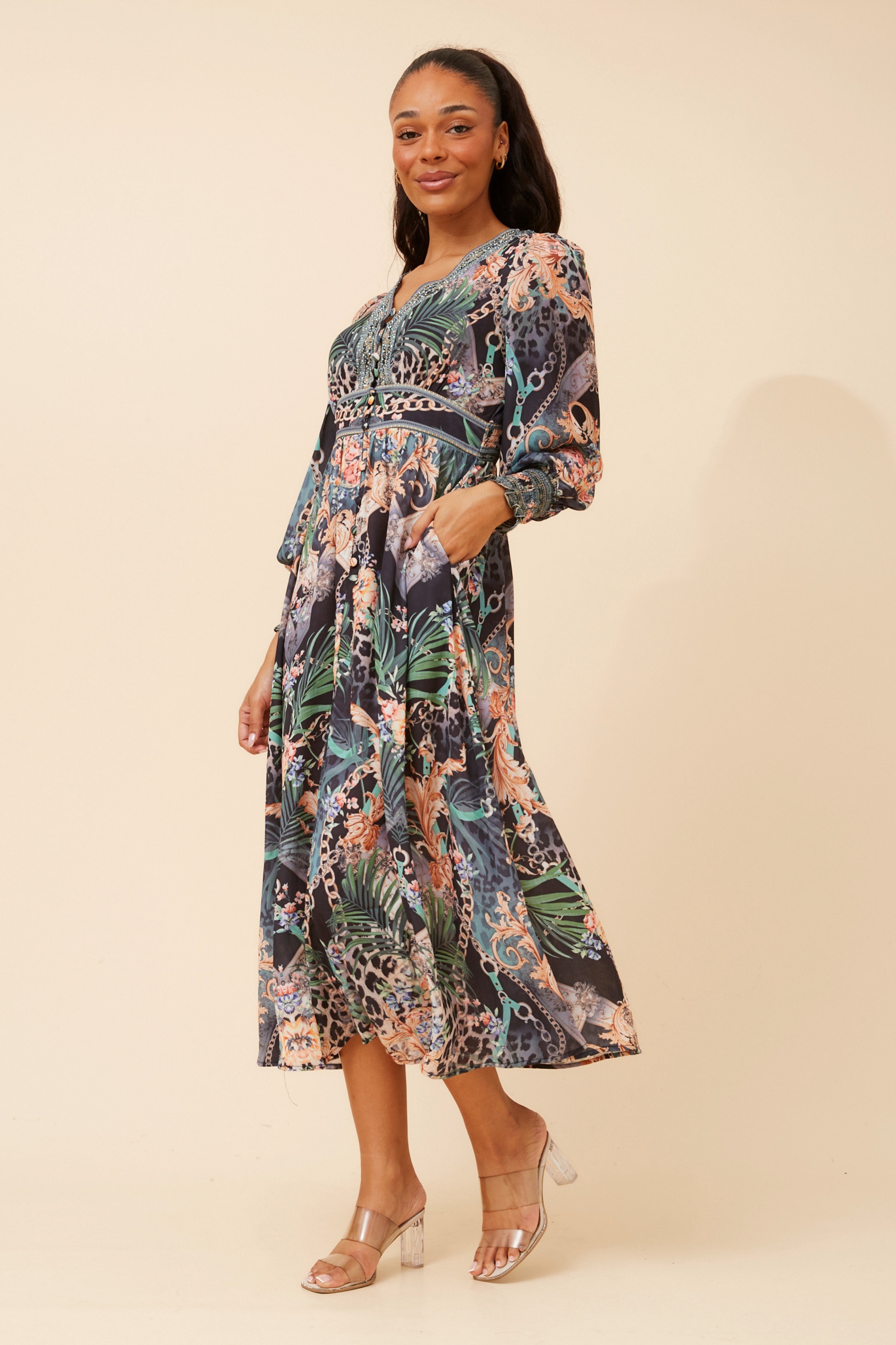 BINA ARABESQUE PRINT MIDI DRESS