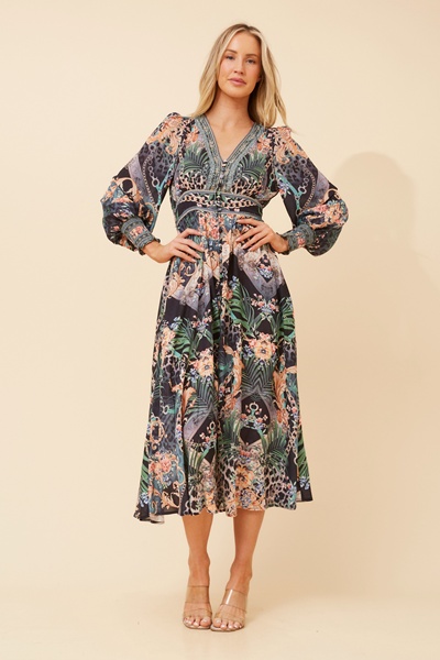 BINA ARABESQUE PRINT MIDI DRESS