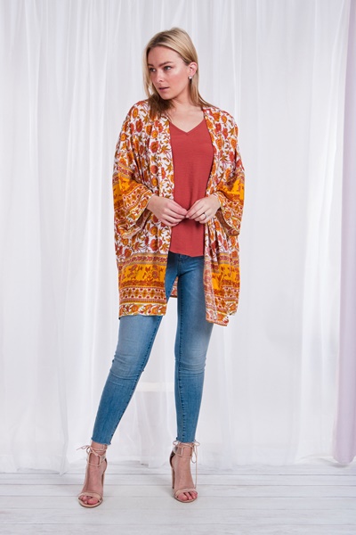 Border print floral Kimono