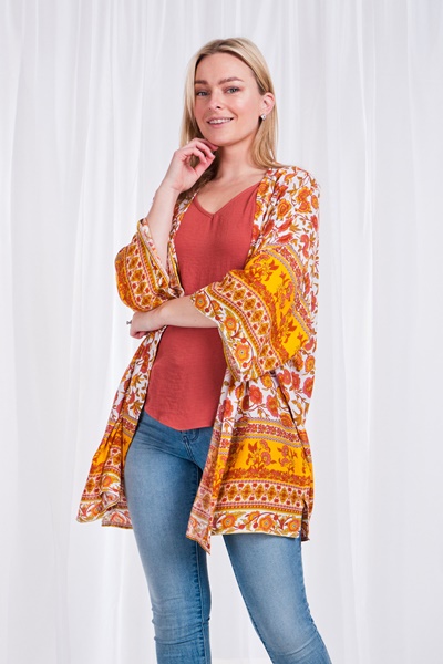 Border print floral Kimono