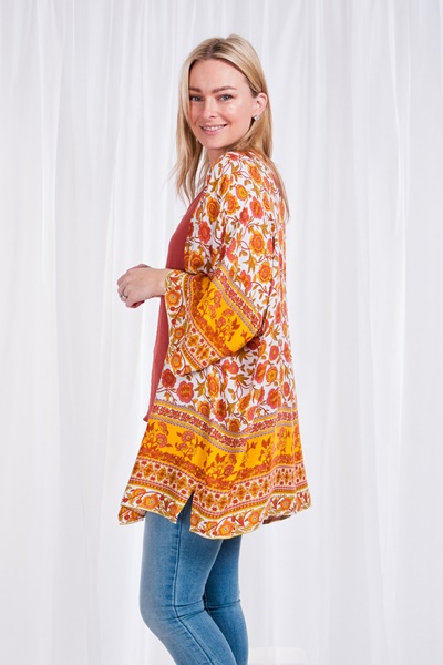 Border print floral Kimono
