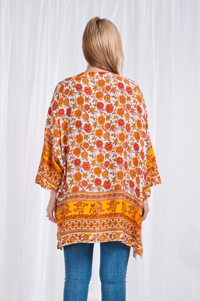 Border print floral Kimono