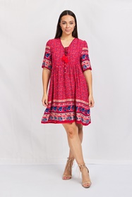 BORDER PRINT SMOCK DRESS