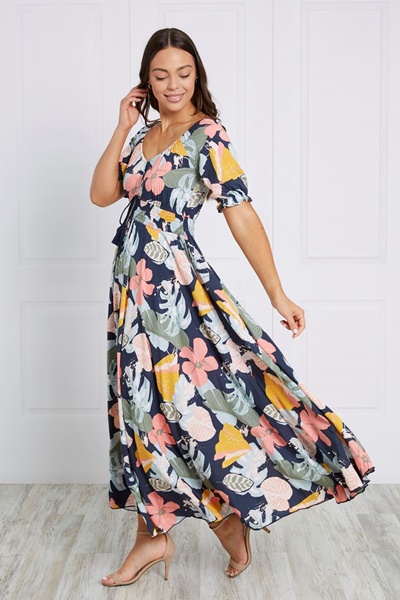 botanical print maxi dress