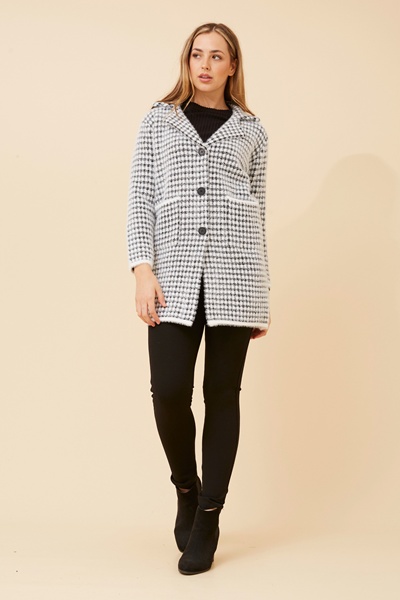 BRAD HOUNDSTOOTH PRINT KNIT COATIGAN
