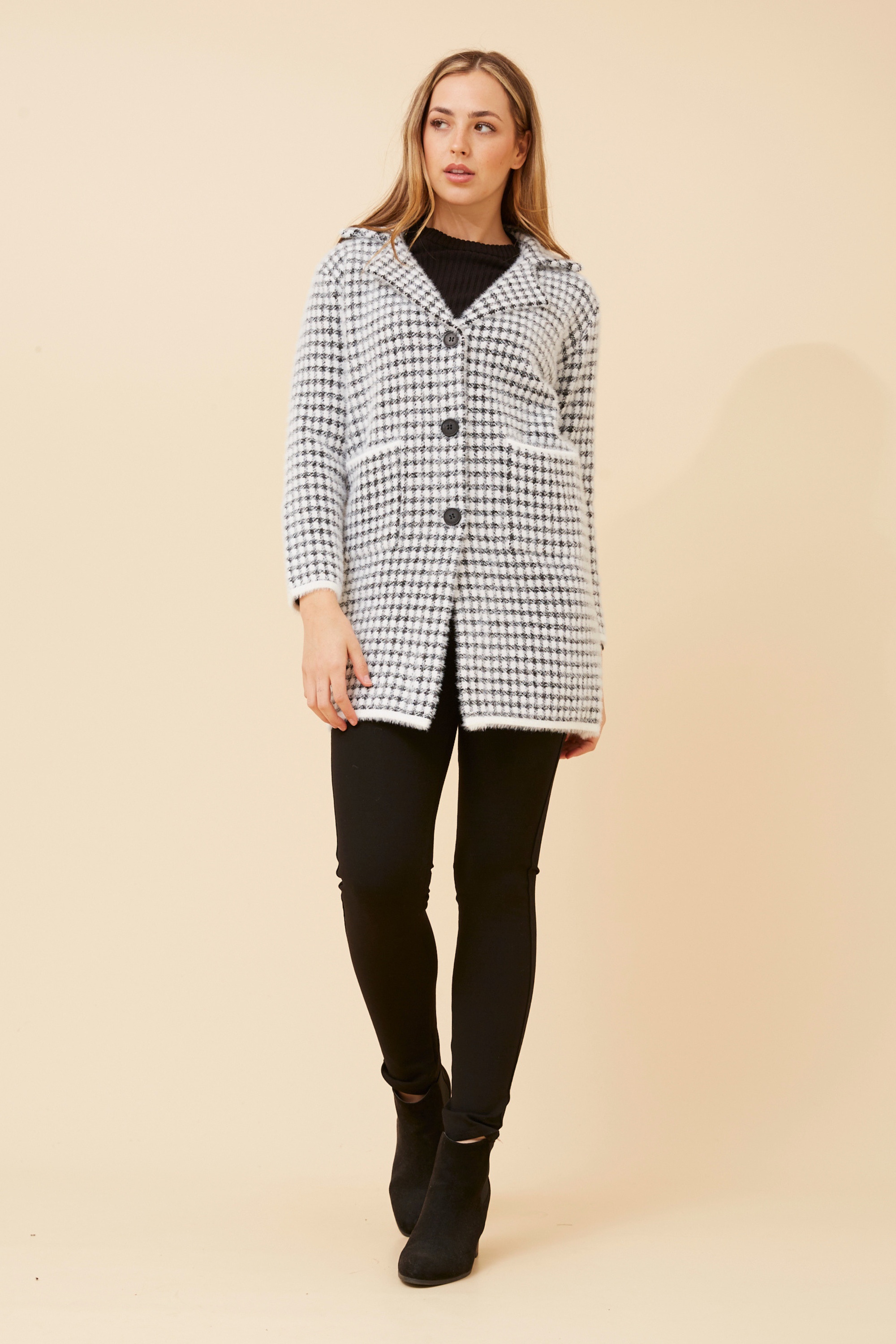 BRAD HOUNDSTOOTH PRINT KNIT COATIGAN
