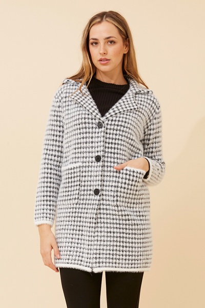 BRAD HOUNDSTOOTH PRINT KNIT COATIGAN