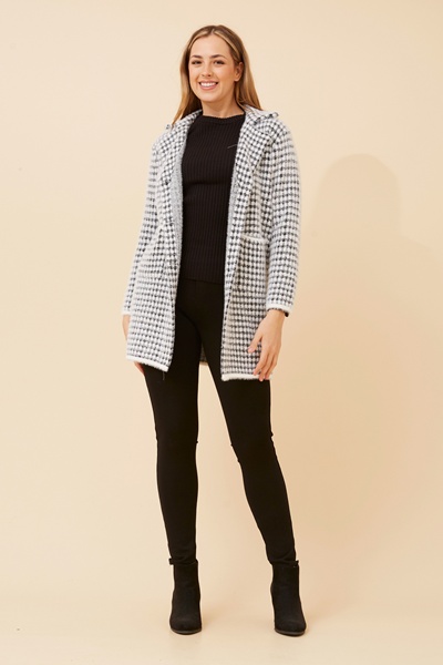 BRAD HOUNDSTOOTH PRINT KNIT COATIGAN