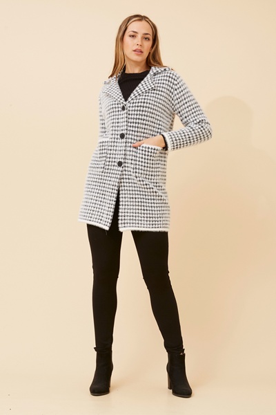 BRAD HOUNDSTOOTH PRINT KNIT COATIGAN