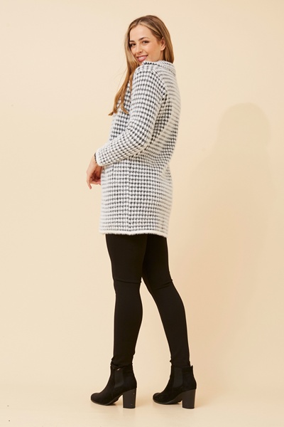 BRAD HOUNDSTOOTH PRINT KNIT COATIGAN