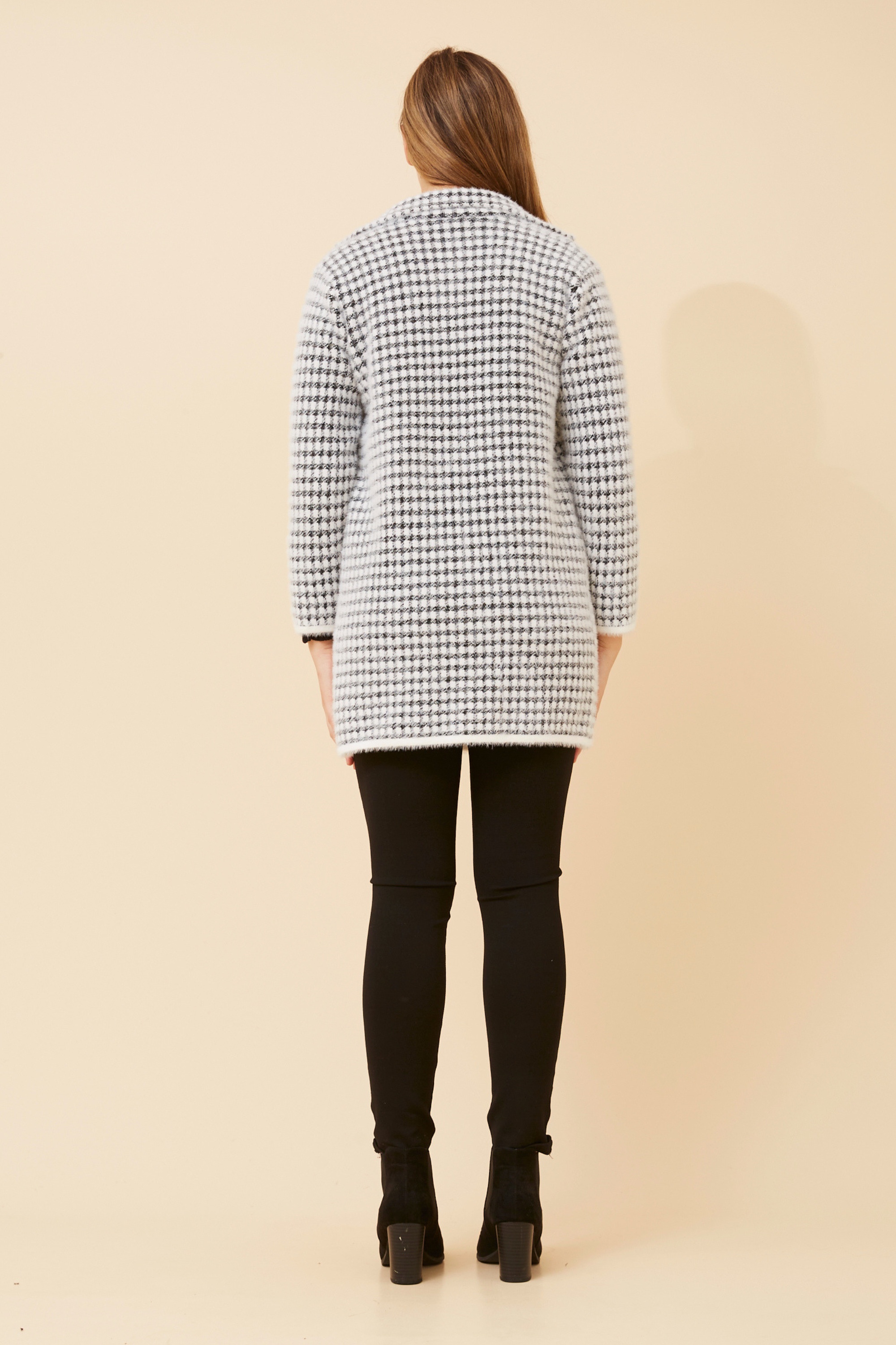 BRAD HOUNDSTOOTH PRINT KNIT COATIGAN