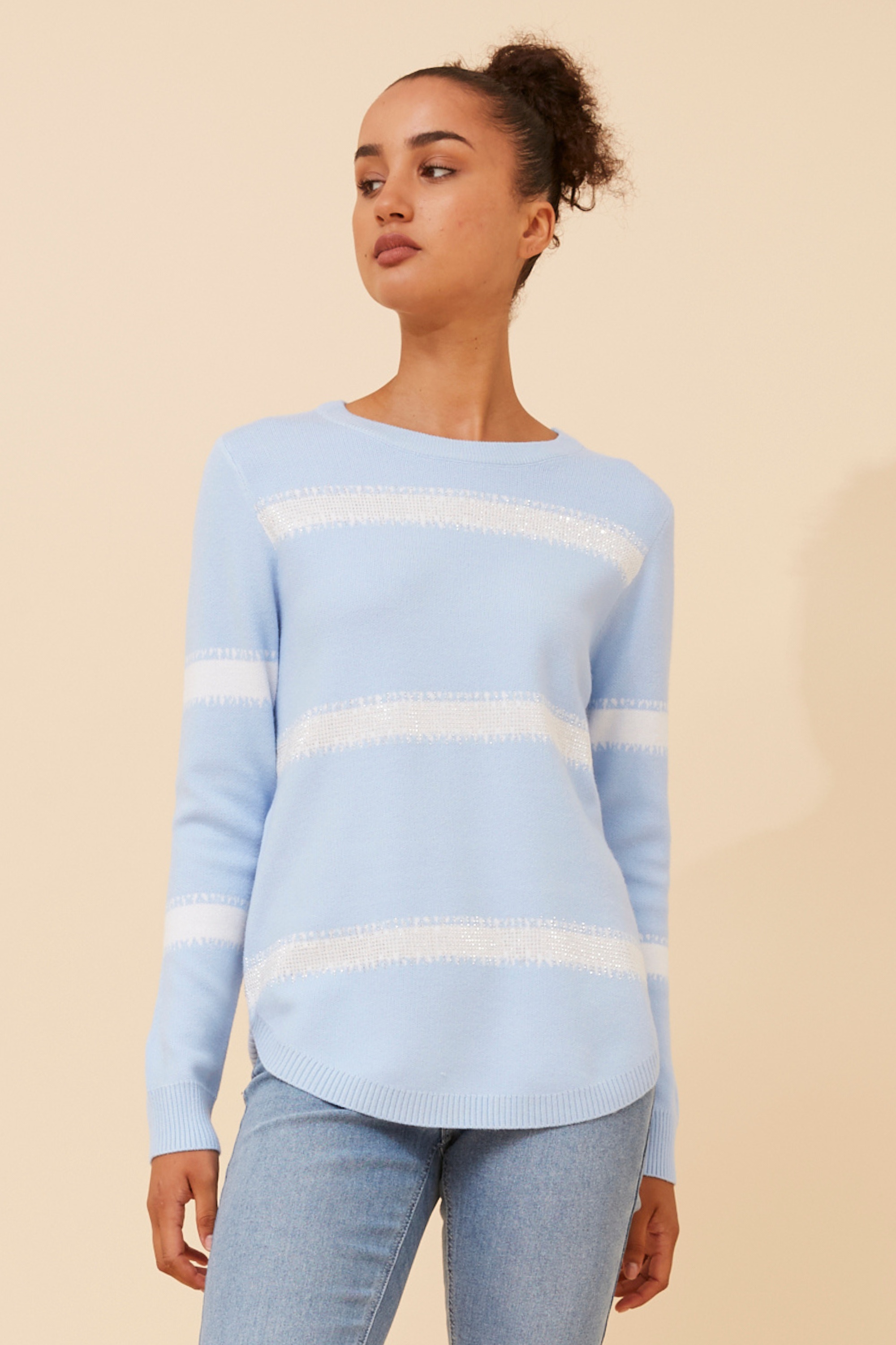 BRAY STRIPED DIAMANTE KNIT PULLOVER