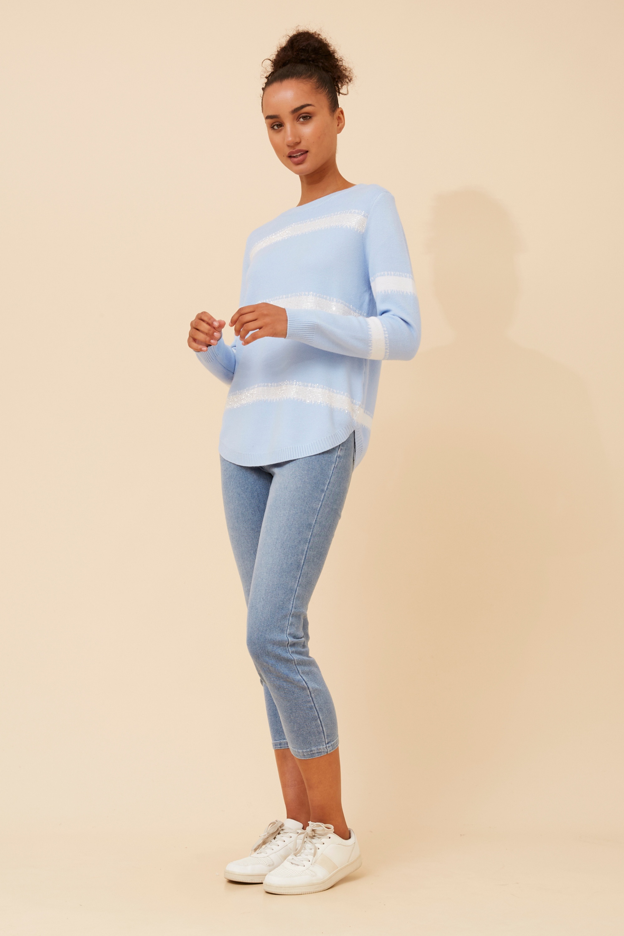 BRAY STRIPED DIAMANTE KNIT PULLOVER