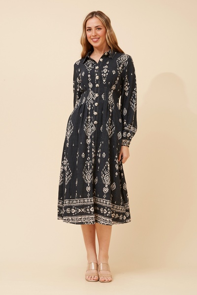 BREETA BORDER PRINT MIDI DRESS