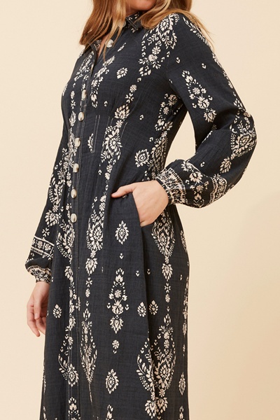 BREETA BORDER PRINT MIDI DRESS