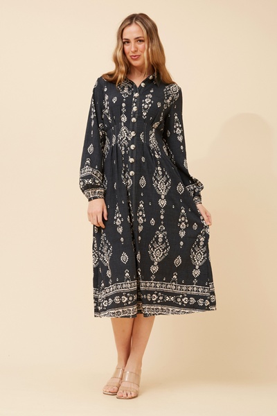 BREETA BORDER PRINT MIDI DRESS