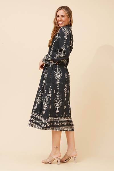 BREETA BORDER PRINT MIDI DRESS