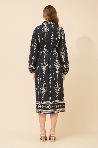 BREETA BORDER PRINT MIDI DRESS