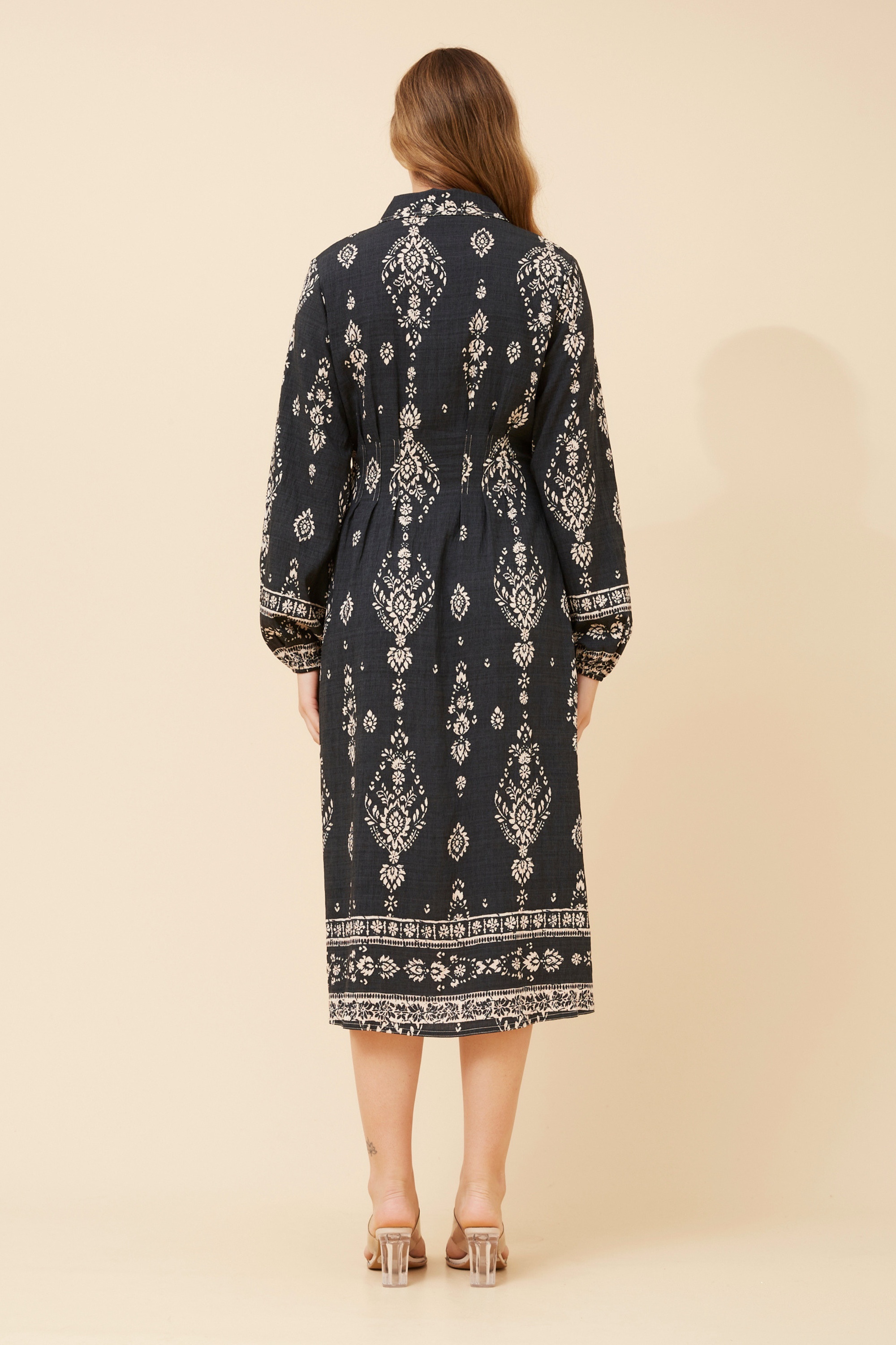 BREETA BORDER PRINT MIDI DRESS