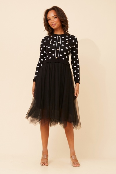BRENNA POLKA DOT PRINT KNIT DRESS