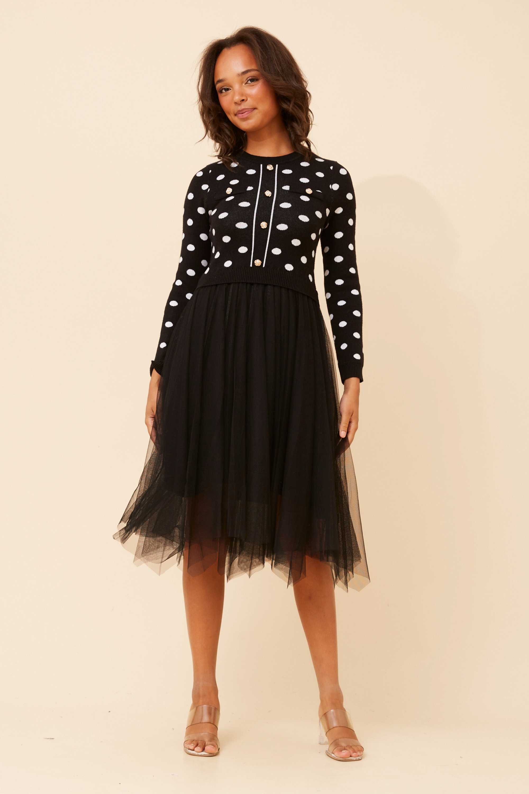 BRENNA POLKA DOT PRINT KNIT DRESS