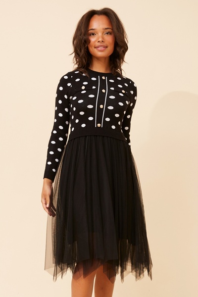 BRENNA POLKA DOT PRINT KNIT DRESS
