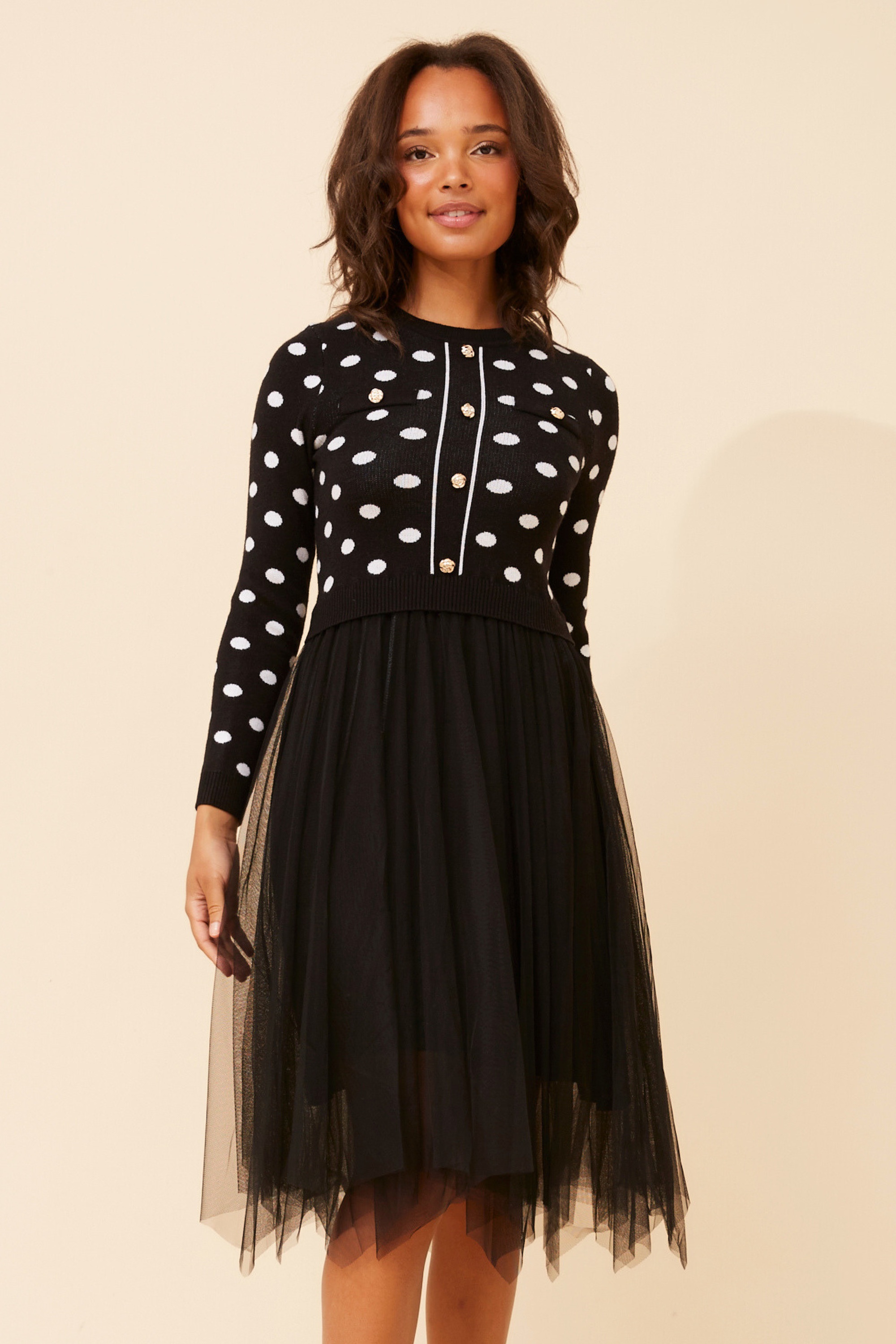 BRENNA POLKA DOT PRINT KNIT DRESS