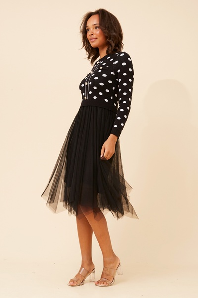 BRENNA POLKA DOT PRINT KNIT DRESS